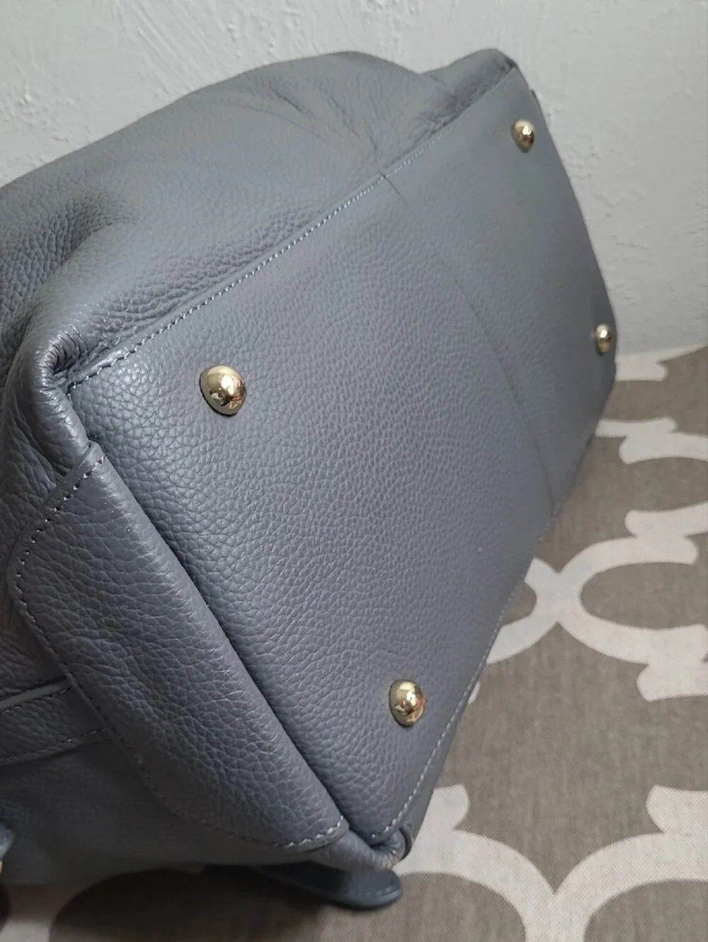 ✔️ Ora Delphine Gray Leather Satchel with Gold Hardware